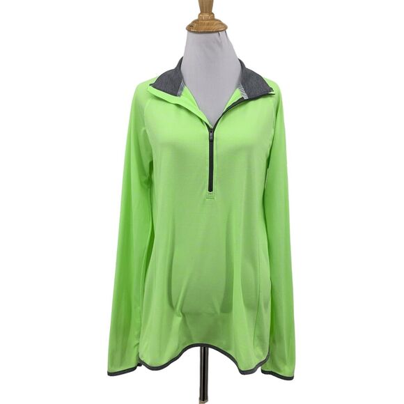 Under Armour Top Womens L Green Quarter Zip Threadborne Fitted Heat Gear Running - Picture 1 of 13